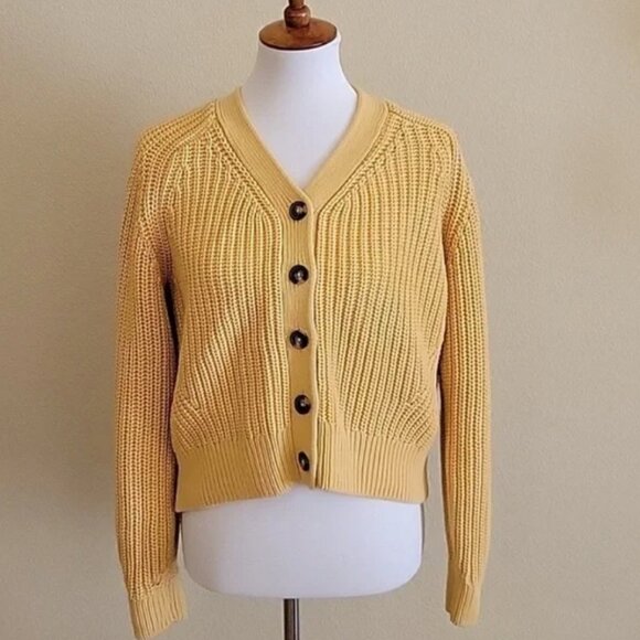 Everlane The Cotton Texture Cardigan Knit Chunky Sweater Butter Yellow Medium - Picture 3 of 6